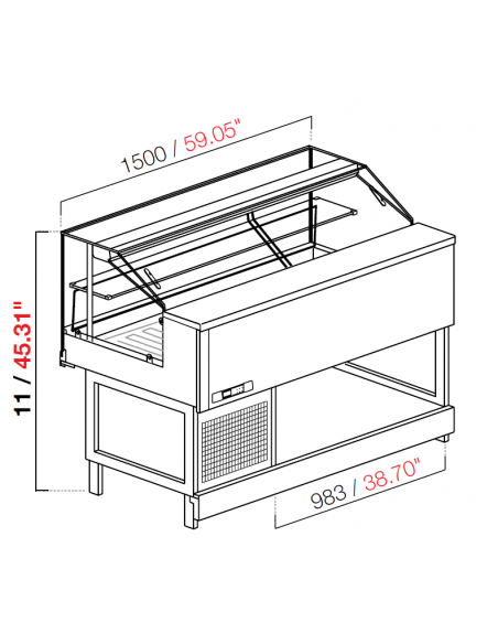 Refrigerated snack display case and cold table - Low glasses - Static refrigeration - Various dimensions