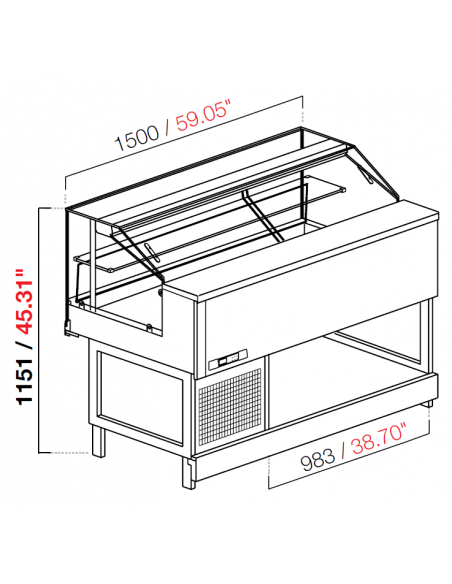 Refrigerated snack display case and cold table - Built-in condensing unit - Static refrigeration