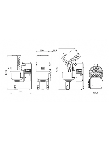 Impastatrice a braccia tuffanti  - Capacità impasto (min/max) kg 5/48 - Vasca lt 70 - cm 69.15 x 97.3 x 142.4 (172)h