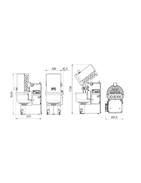 Impastatrice braccia tuffanti  - Capacità impasto (min/max) kg 5/56 - Vasca lt 80 - cm 69.15 x 97.3 x 143.4 (172.6)h
