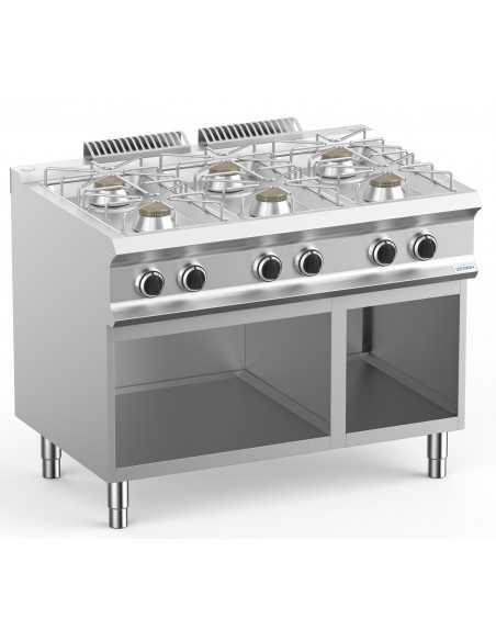 Cucina gas - N. 6 fuochi - Potenza bruciatore kW 5.5 - Vano aperto - Cm 110 x 73 x 85 h