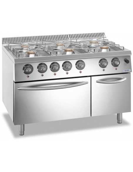 Cucina gas - N. 6 fuochi - Potenza bruciatore 3 x kW 7 + 3 x kW 11 - Forno gas - Potenza forno kw 7 - Cm 120 x 90 x 85 h