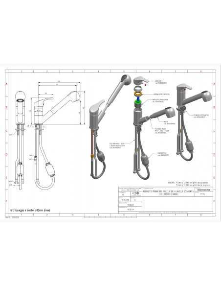 Miscelatore mono foro -  Canna girevole - Doccetta estraibile