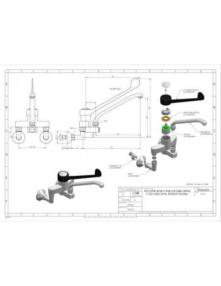 Tap biforum - Wall - Swivel barrel - Clinical lever in plastic material - Interasse 15.5 cm