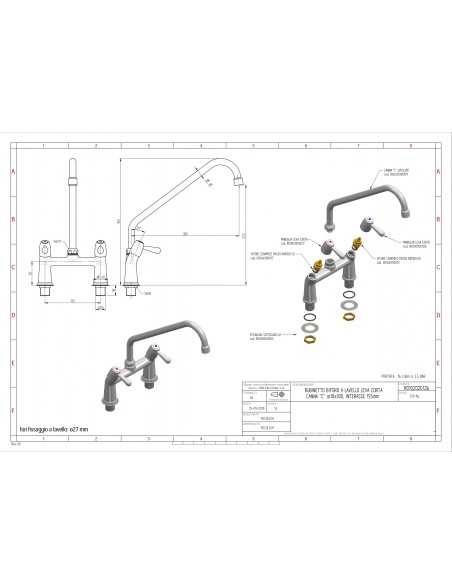 Tap biforo - Swivel cast "C"- Interasses 15.5 cm - Dimensions cm Ø 1.8 x 30