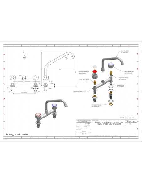 Tap biforo - Swivel cast "C"- Interasses 203.20 mm - Dimensions cm Ø 2 x 25