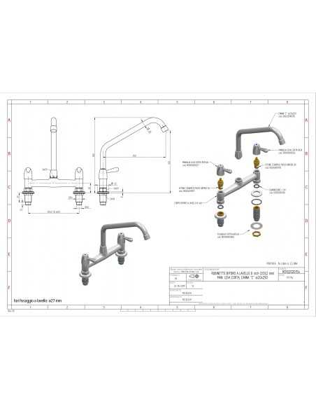 Grifo biforo - Canal giratorio "C" - Distancia entre ejes 203,20 mm - Dimensiones cm Ø 2 x 25