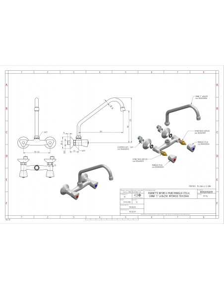 Tap biforo - Wall - Swivel barrel "C"- Dimensions Ø cm 1.8 x 25 - Interasse 15 cm
