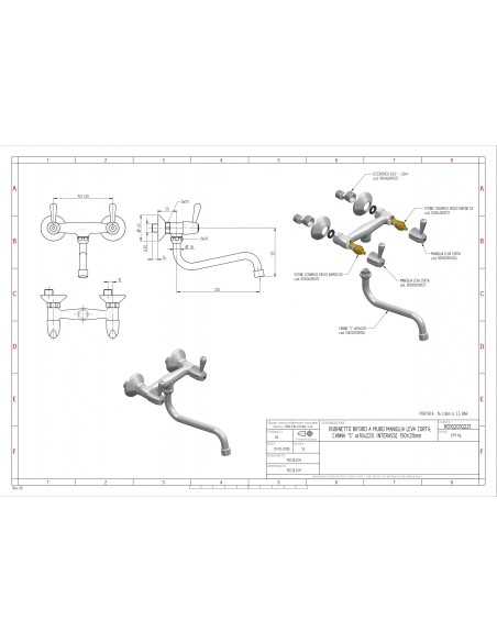 Grifo biforo - A pared - Canal giratorio "S"- Dimensiones Ø cm 1,8 x 25 - Distancia entre ejes 15 cm