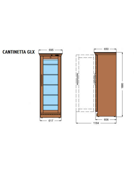 Expositor refrigerado para vinos - Temperatura 6° 16°C - capacidad botella 106 - estático - 69,5 x 65 x 188 h cm