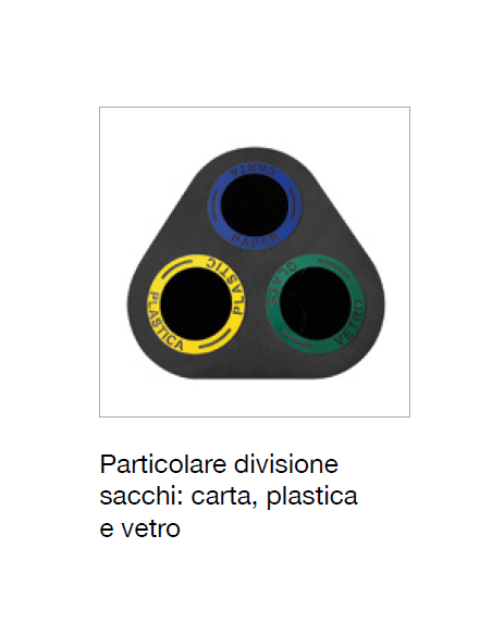 Papelera para recogida selectiva - Contenedor de 3 agujeros 25 litros - Cm 48 x 48 x 71 h