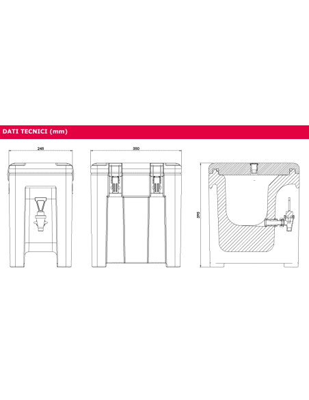 Isothermal container - For drinks - Capacity 4.3 l - Use from –30°C to +85°C - cm 24.5 x 35 x 39.5 h