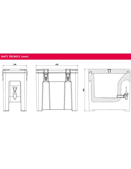 Isothermal container - For drinks - Capacity 10 l - Use from –30°C to +85°C - cm 24 x 43 x 43 h