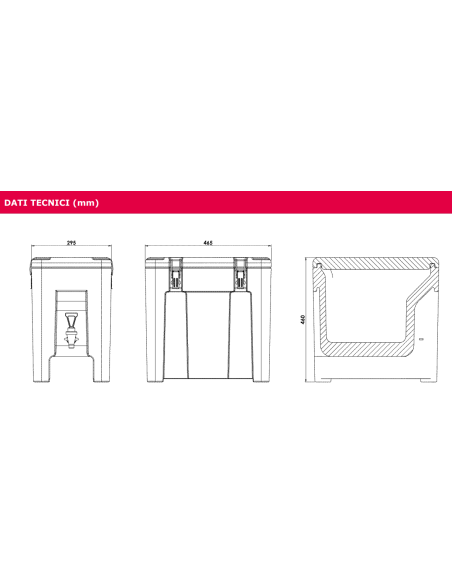 Isothermal container - For drinks - Capacity 19 l - Use from –30°C to +85°C - cm 29.5 x 46.5 x 46 h