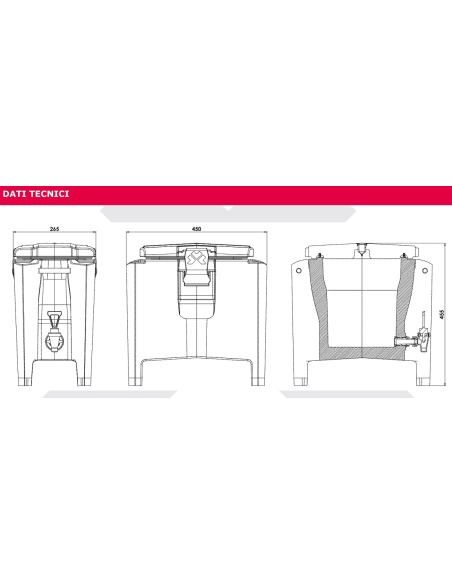 Contenitore isotermico - Per liquidi - Capacità 10 lt - Utilizzo da –30°C a +85°C - cm 26.5 x 45 x 45.5 h