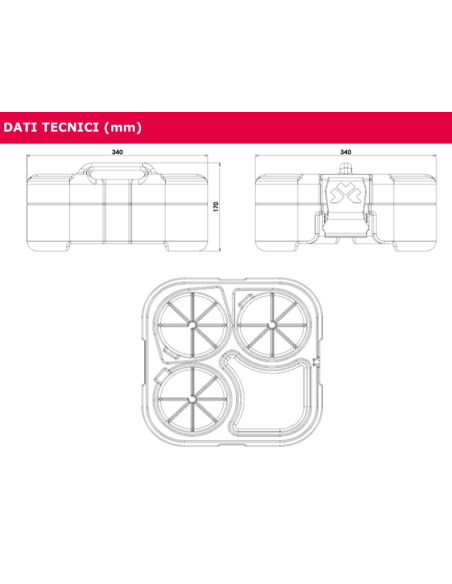 Isothermal container - For food - 4 compartments - Use from -30° C to +100 °C - cm 34 x 34 x 17 h