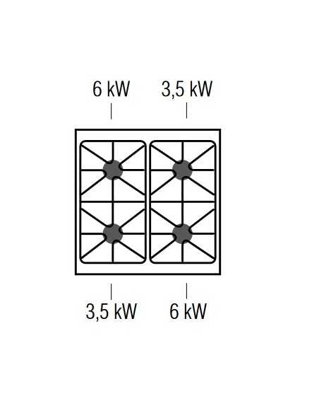 Cucina con forno a gas - 4 fuochi - Griglie in ghisa - Potenza totale kW 19 + 6 - cm 70 x 71.8 x 85h