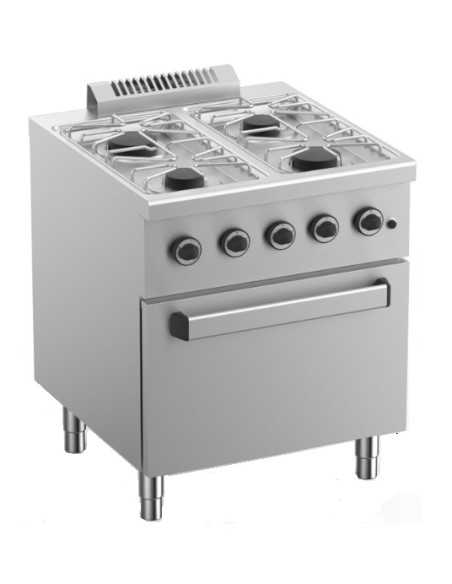 Cucina con forno a gas - 4 fuochi - Griglie in acciaio - Potenza totale kW 19 + 6 - cm 70 x 71.8 x 85h