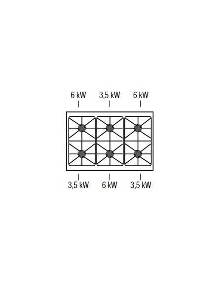 Cocina de gas con horno eléctrico - 6 quemadores - Energía total kW 28.5 - cm 110 x 71.8 x 85h