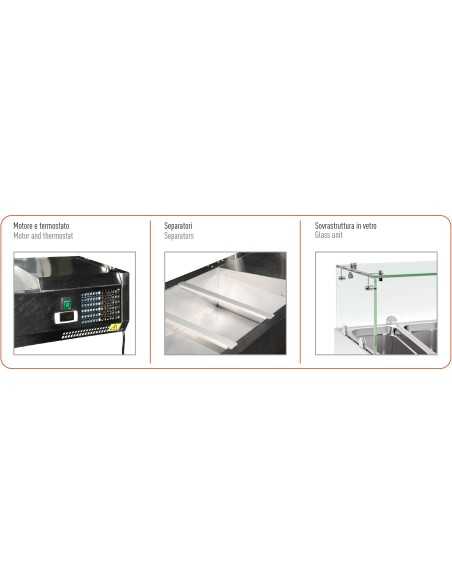 Ingredient display case flat glass - 8 x GN 1/3 containers