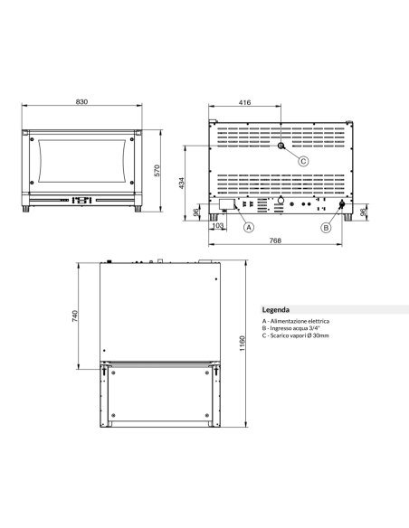 Forno a convenzione - Elettrico - Comandi digitali - N. 4 x cm 60x40 - cm 83 x 83 x57h
