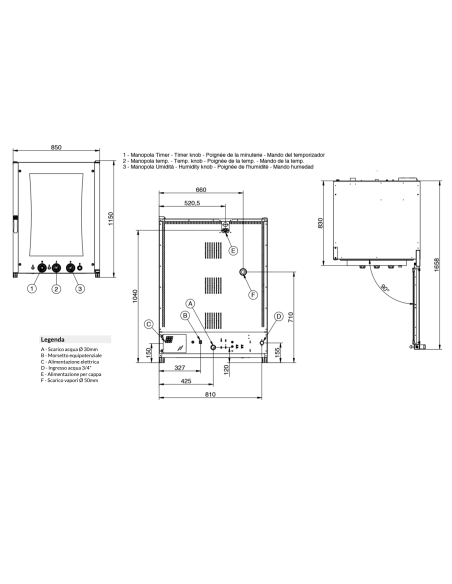 Hornos de convección de vapor - Capacidad 10 x GN 1/1 o 60 x 40 cm - Manual - cm 85 x 91,5 x115h