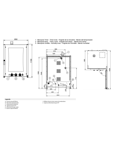 Hornos de convección de vapor - Capacidad 10 x GN 1/1 o 60 x 40 cm - Manual - cm 85 x 91.5 x 126h