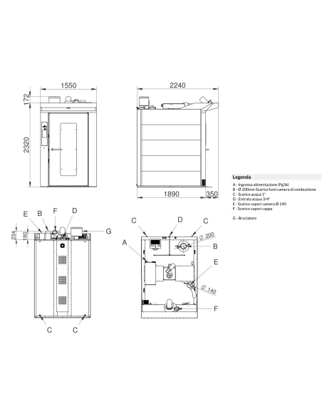 Forno a carrello rotante - A gas - Touch screen - Capacità n.18x cm 80x80/66x92/80x100 - cm 155 x 199 x 250h
