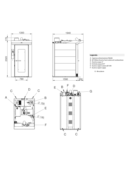 Forno a carrello rotante - A gas - Touch screen - Capacità n.18x cm 60 X80 - cm 130 x 168 x 250h