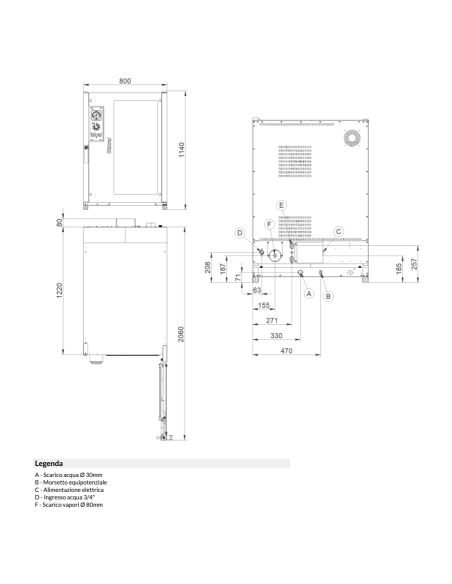 Forno a convenzione e vapore - Elettrico - Manuale - Capacità n.10x cm 40x80/76x46 - cm 80 x 130 x 112h