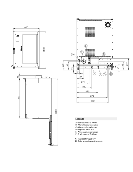 Forno a convenzione e vapore - Elettrico - Touch screen - Capacità n.10 x cm 40x80/76x46 - cm 80 x 130 x 112h