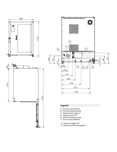 Forno a convenzione e vapore - Elettrico - Touch screen - Capacità n.10 x cm 40x60/66x46 - cm 80 x 115 x 112h