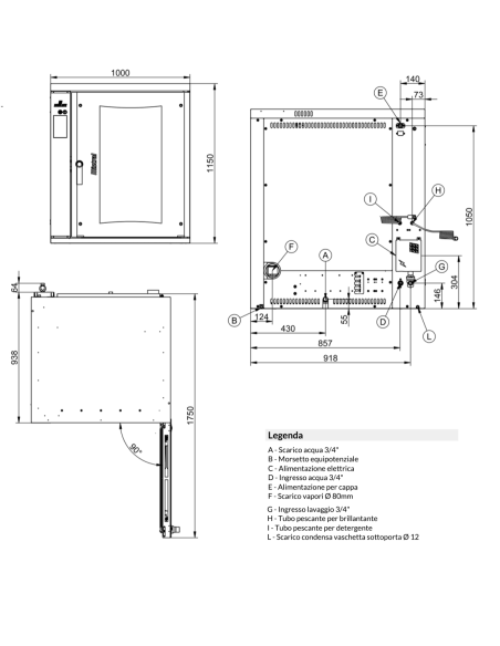 Forno a convenzione e vapore - Elettrico - Touch screen - Capacità n.10 x cm 40x60/66x46 - cm 100x 90x 114.5h