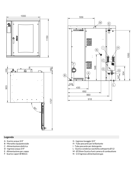 Forno a convenzione e vapore - A gas - Touch screen - Capacità n.10 x cm 40x60/66x46 - cm 100x 99x 114.5h