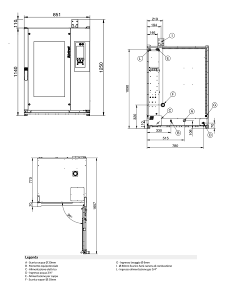 Convection and steam oven - Gas - Touch screen - N. 10 x 40 x 60/46x66 cm - 85 x 93 x 126 h cm