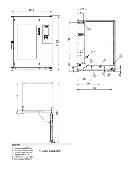 Horno de convección y vapor - Eléctrico - Pantalla táctil - N. 10 x cm 40 x 60/46x66 - cm 85 x 93 x 115 h