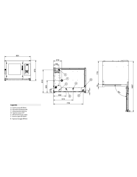 Forno a convenzione e vapore - Elettrico - Touch screen - N. 4 x cm 40 x 60/46x66 - cm 85 x 93 x 67h