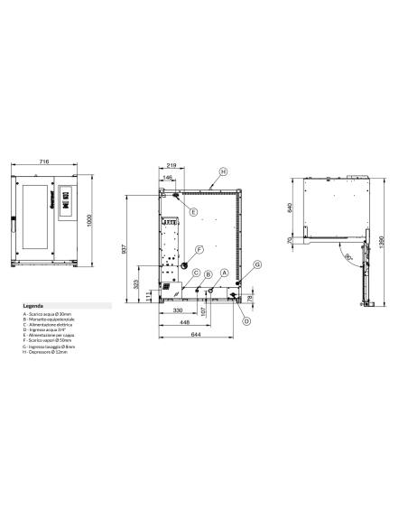 Forno a convenzione e vapore - Elettrico - Digitali - N.10 GN 1/1 - Utilizzabile con GN2/3 e GN1/2 - cm 71.5 x 80 x 100h