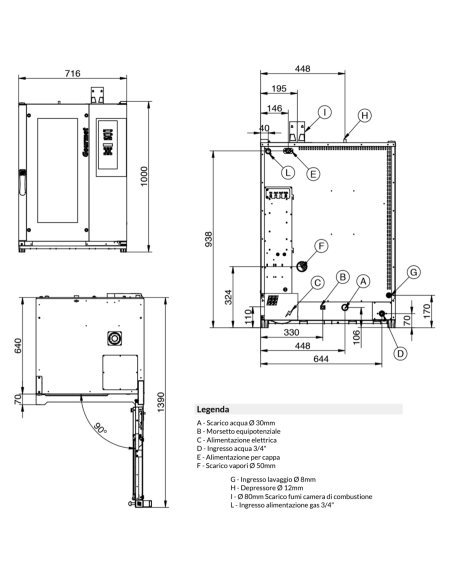 Horno de convección y vapor - A gas - Digital - N.10 GN 1/1 - Puede utilizarse con GN2/3 y GN1/2 - cm 71.5 x 80 x 111h