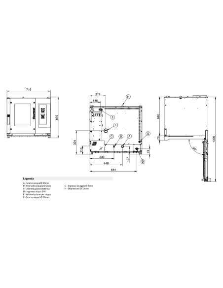 Forno a convenzione e vapore - Elettrico - Digitale - N.5 GN 1/1 - Utilizzabile con GN2/3 e GN1/2 - cm 71.5 x 80 x 67h