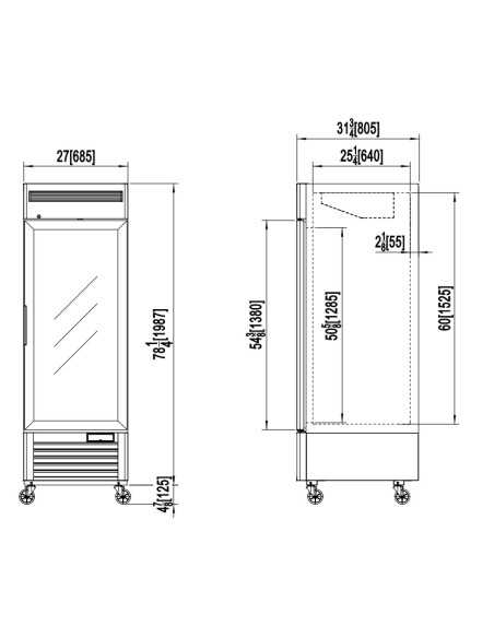 Freezer cabinet glass door 610 liters - cm 68.5 x 80 x 212 h