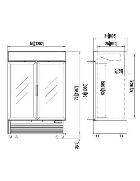 Armario refrigerado - Capacidad lt . 1320 - Temperatura 2°/ 8°C - Ventilado - Tropicalizado - cm 138,2 x 80 x 206,2 h