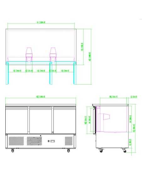Saladette refrigerada con 3 puertas - cm 136,5 x 70 x 94,3h