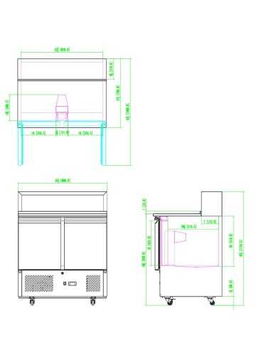 Banco pizza da 2 porte - Porta ingredienti - cm 90 x 70 x 115.7 h