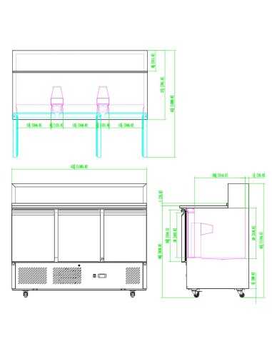 Mostrador para pizzas de 3 puertas - Porta ingredientes - cm 135,6 x 70 x 115,7 h