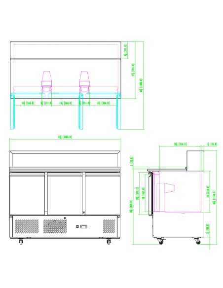 Mostrador para pizzas de 3 puertas - Porta ingredientes - cm 135,6 x 70 x 115,7 h