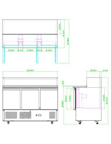 Pizza counter 3 door - Display cabinet - cm 135.6 x 70 x 115.7 h