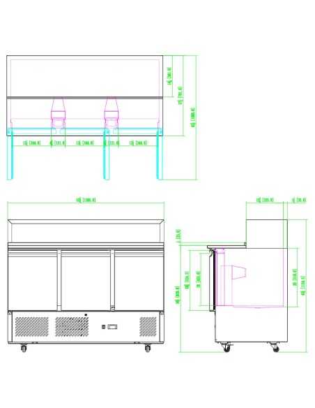 Pizza counter 3 door - Display cabinet - cm 135.6 x 70 x 115.7 h