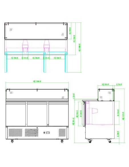 Mostrador para pizza de 3 puertas - Vitrina - cm 138 x 70 x 116,8 h