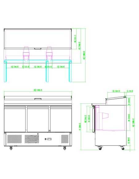 Banco pizza 3 porte - Porta ingredienti - cm 138 x 70 x 110.5 h